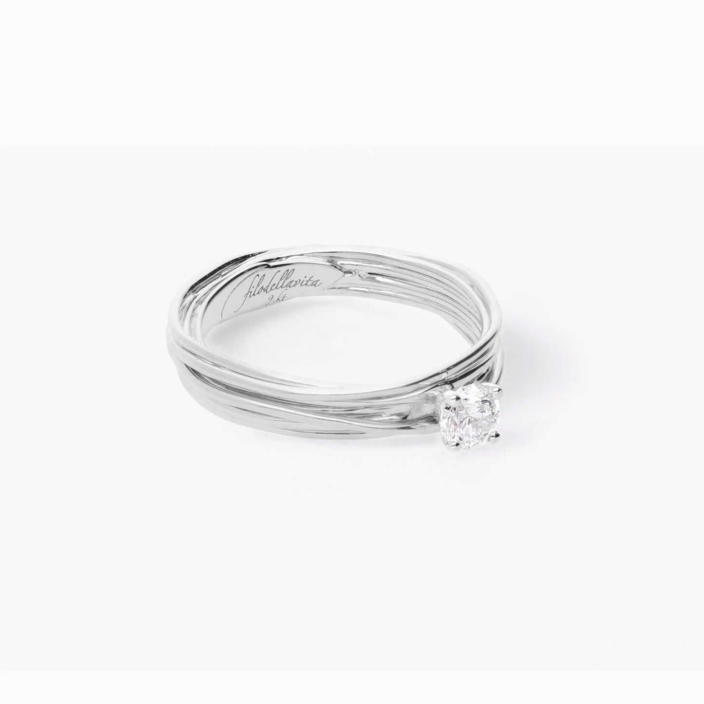 Anello 7 fili in Oro Bianco con Diamante Colorless