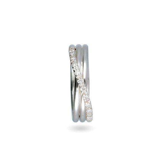 Anello Classic FILO DELLA VITA 3 fili in Argento 925 e 12 Diamanti Bianchi