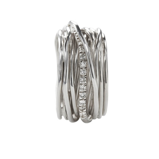 Anello Classic FILO DELLA VITA 13 fili in Argento 925 e 16 Diamanti Bianchi