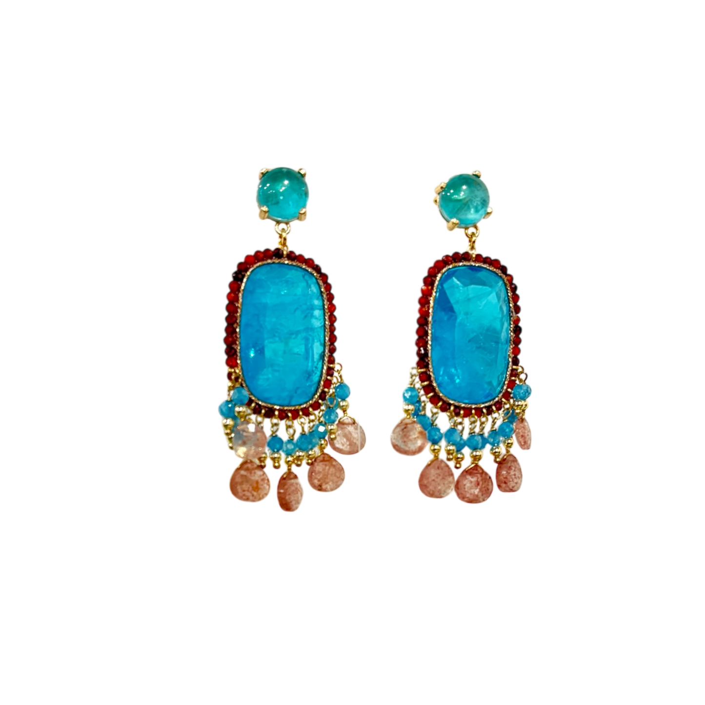 Orecchini Turchese con Zirconi e Argento Dorato