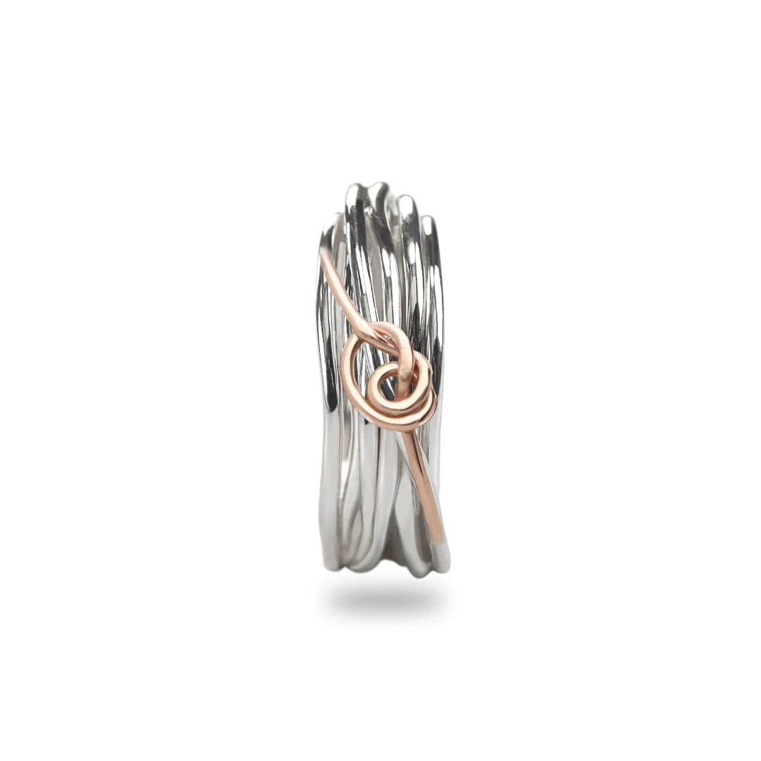 Anello Classic 7 fili in Argento e Nodino Filodamore in Oro Rosa 9kt
