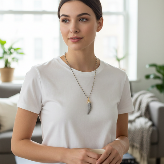 Collana con Corno Grigio in Porcellana Smaltata