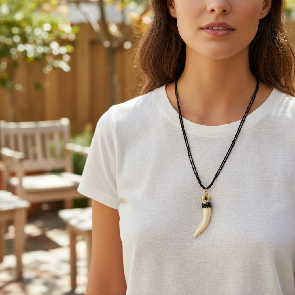 Collana  con Corno Bianco in Porcellana Smaltata