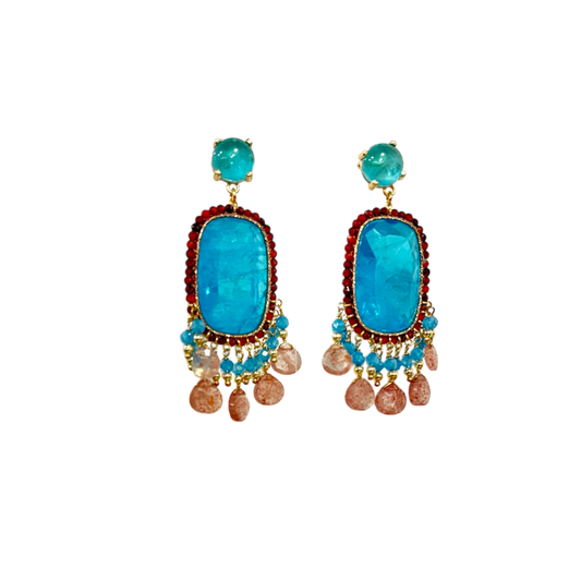 Orecchini Turchese con Zirconi e Argento Dorato