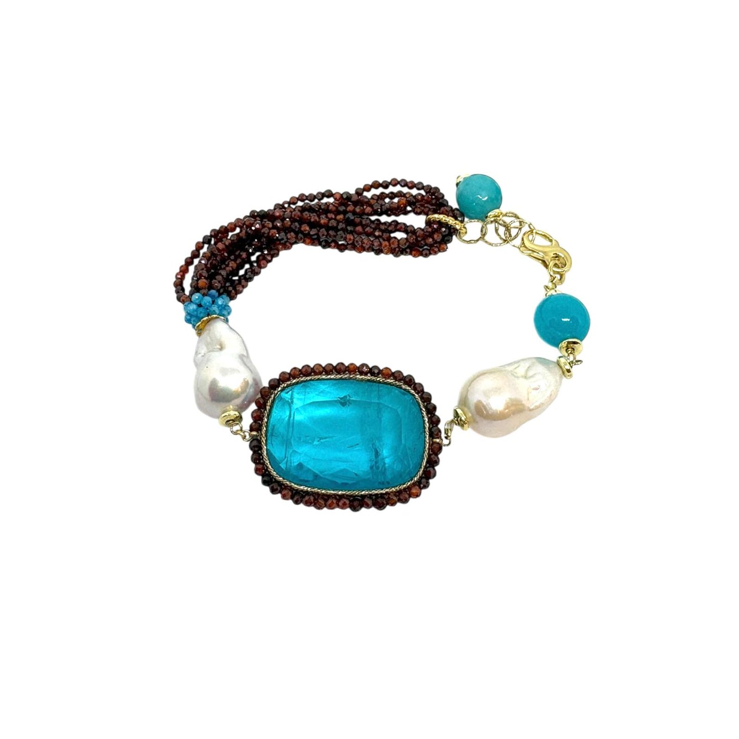 Bracciale Turchese , Perle e Argento Dorato