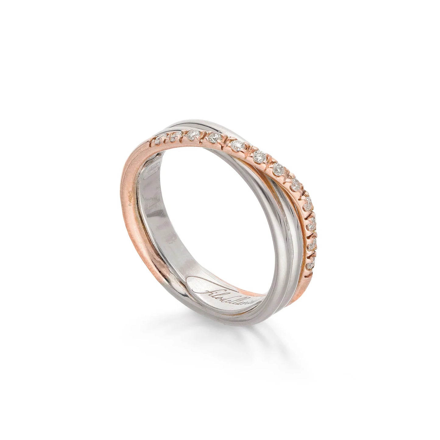 Anello Classic 3 fili in Oro Rosa 9kt Argento e Diamanti Bianchi